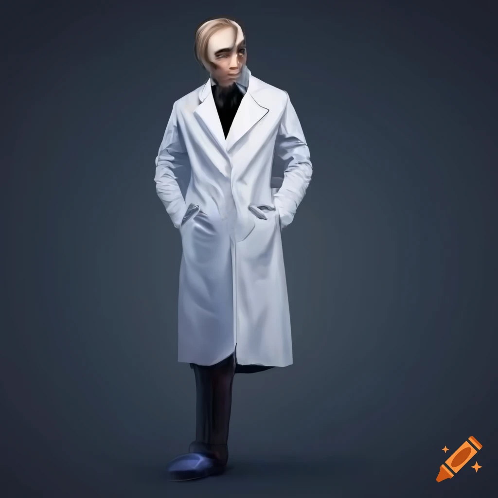 Concept art of a blonde-haired scientist man in a lab coat