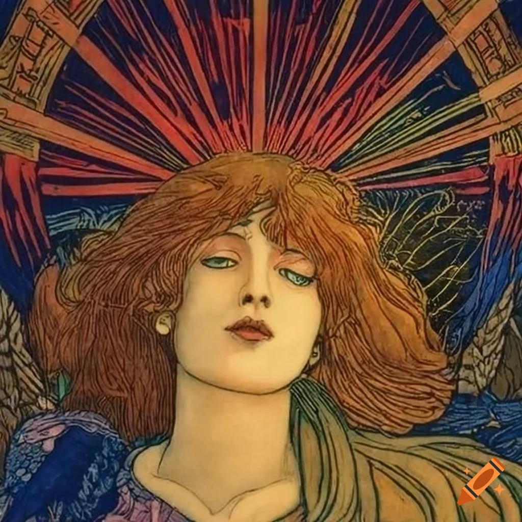 Jugendstil illustration of a sorcerer with a raven head and beak