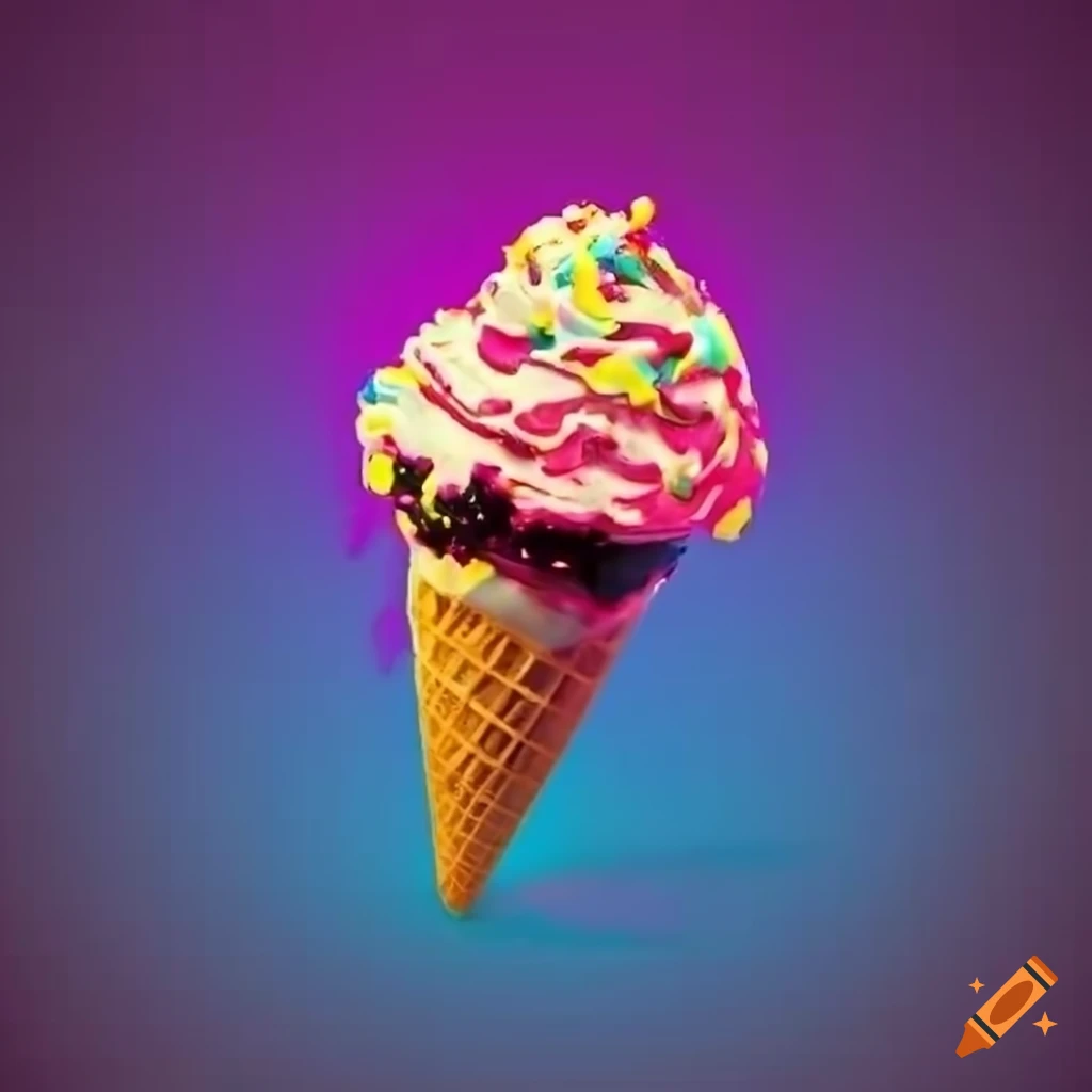 Neon retro style 'soft serve' with upside down ice cream cone on Craiyon