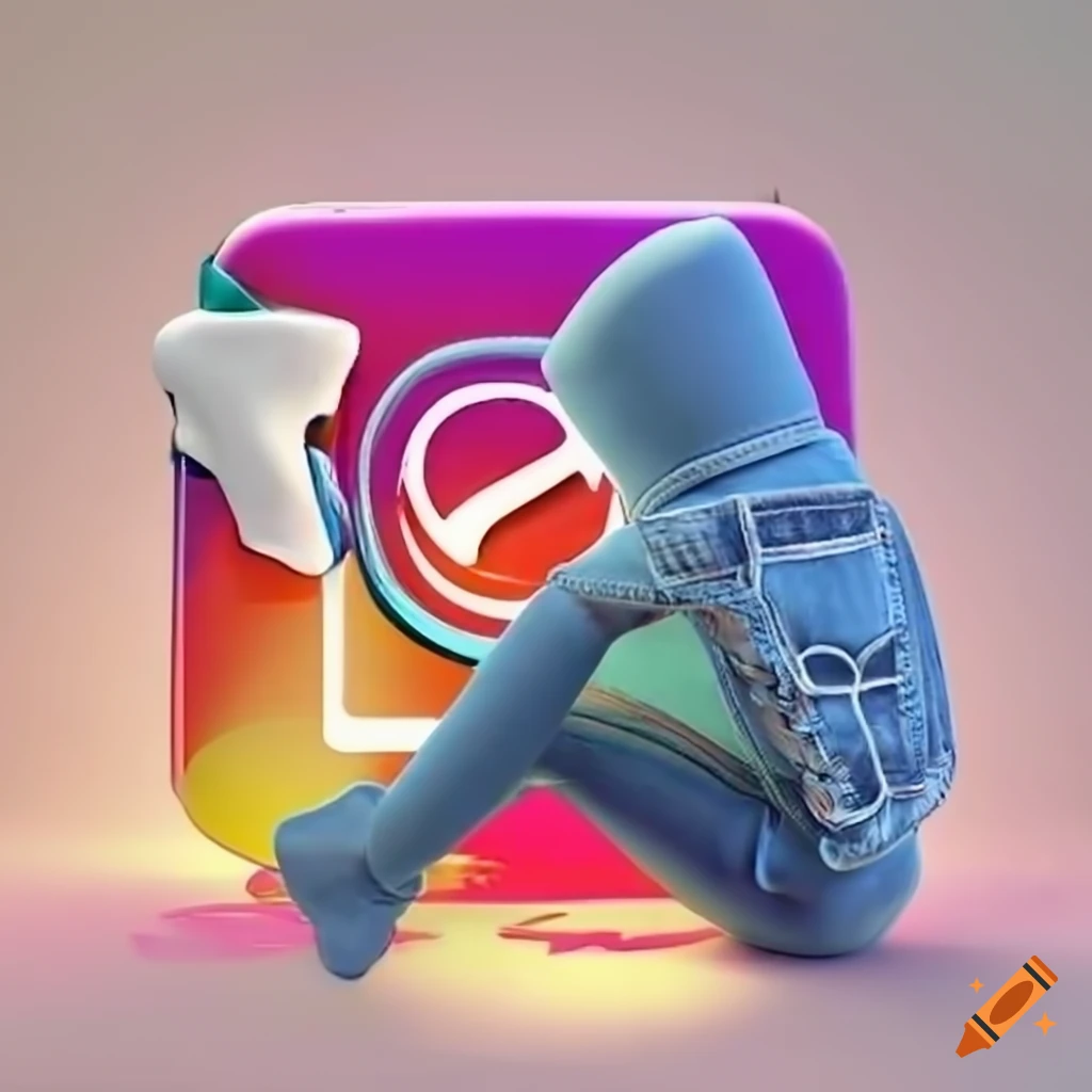 3D illustration of a casual animated character sitting on top of the Instagram logo