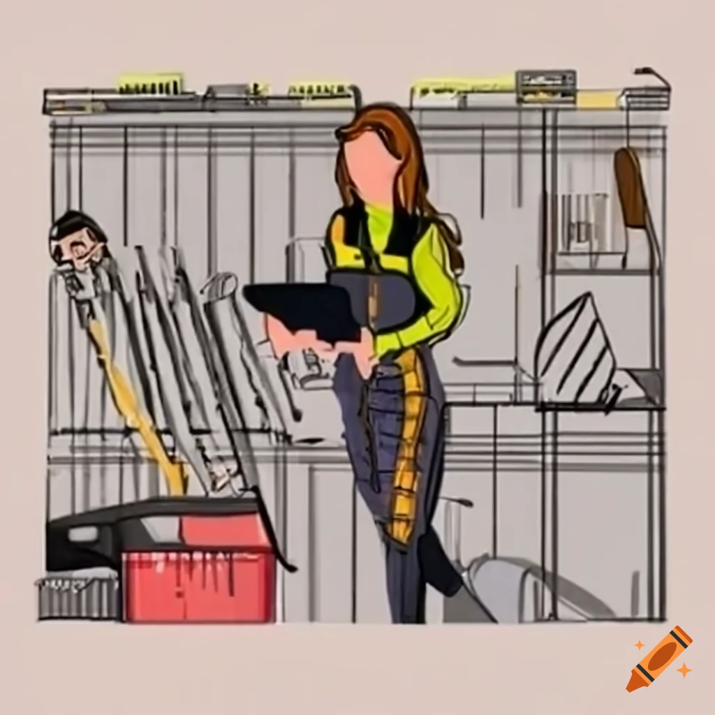 Woman in overalls at bunnings warehouse next to ryobi tools on Craiyon