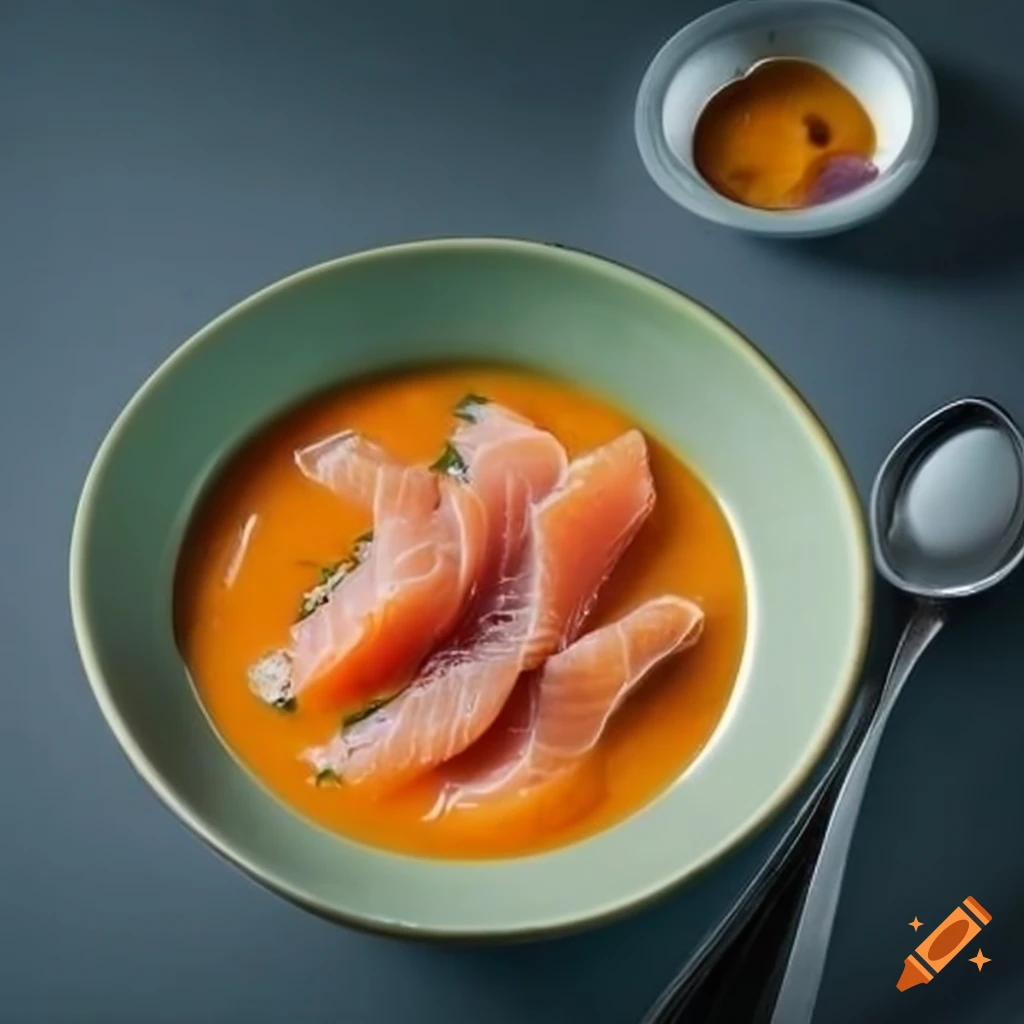 Sweet potato and carrot soup with cured salmon