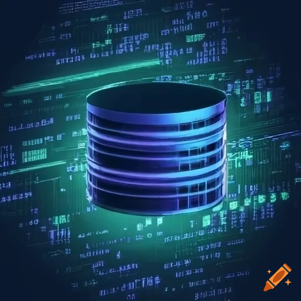 Database server surrounded by binary data on Craiyon