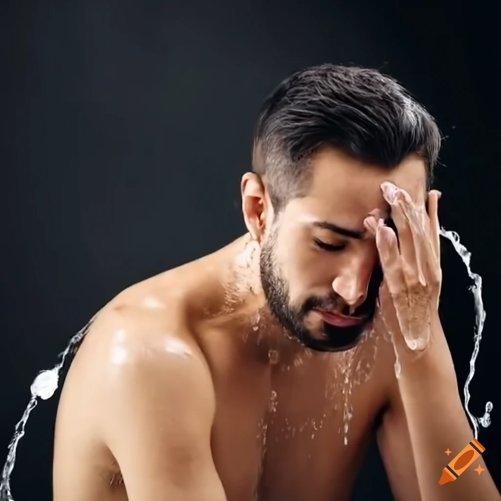 Man washing face with cold water