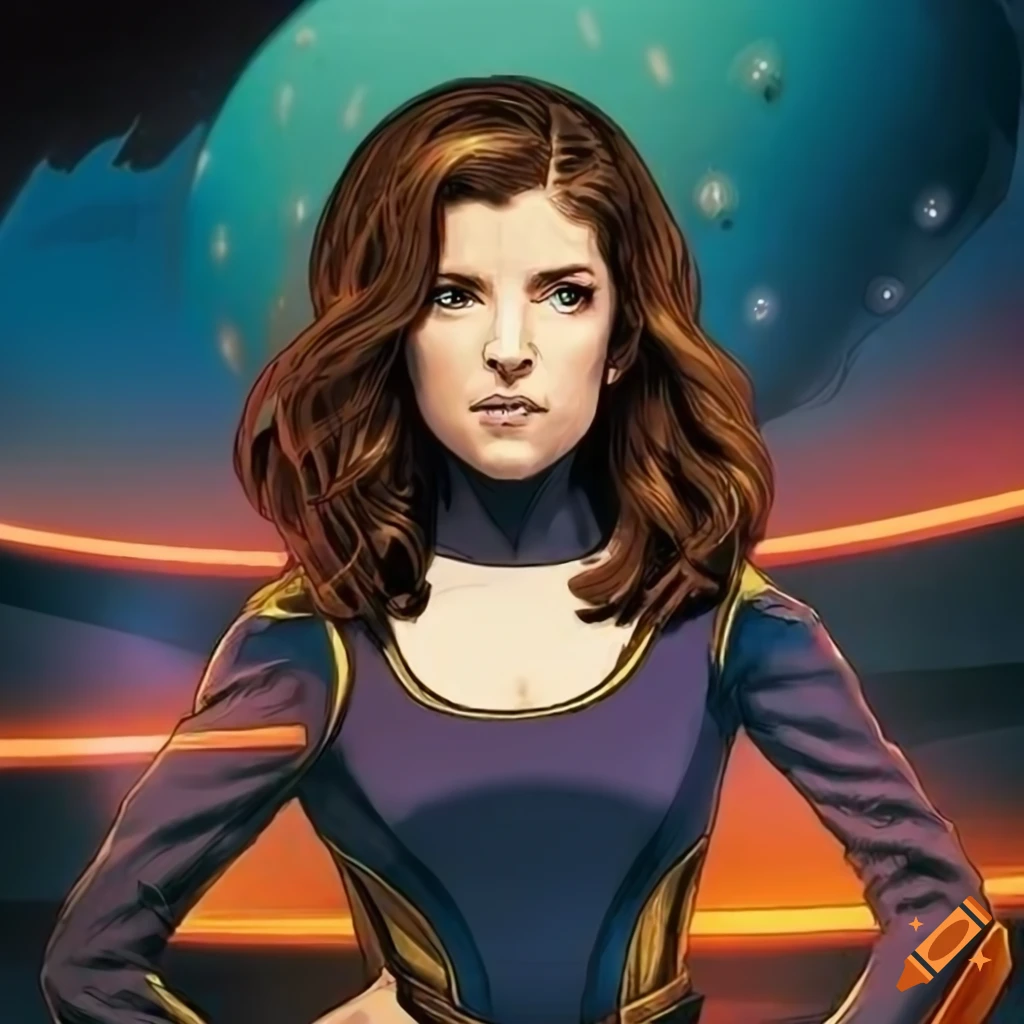 Anna Kendrick as a captain on Star Trek Discovery in a Hades-like world with alien Mushrooms and eclipse glow lighting