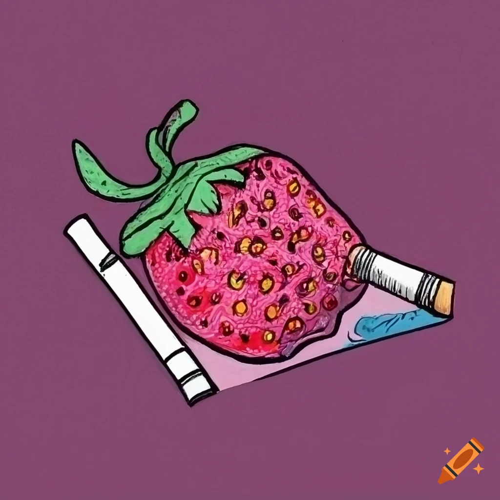 Strawberries and cigarettes in dark pink background on Craiyon