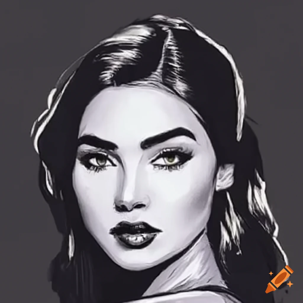 Pen and ink sketch of a female beauty with fantastic detail