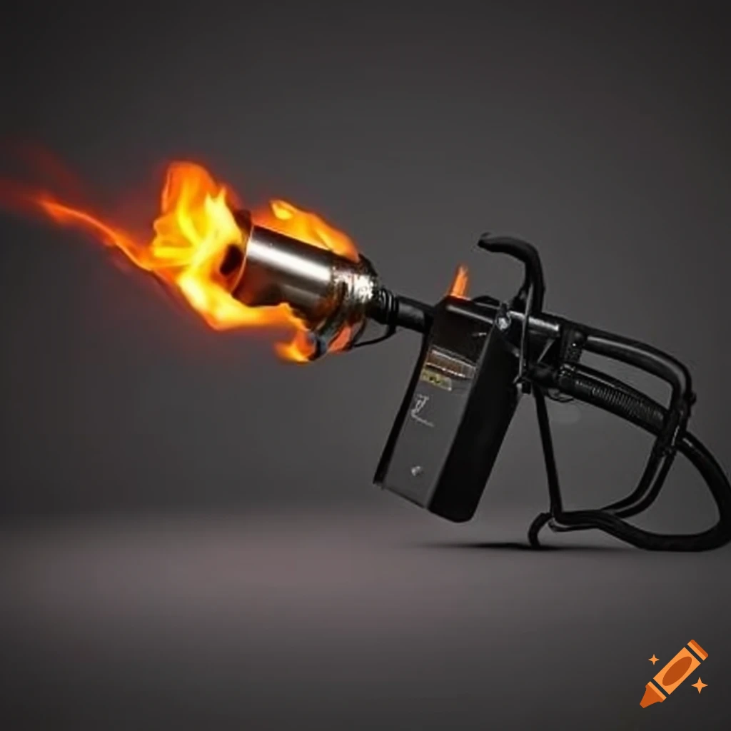 Homemade flamethrower with gas pump, car muffler, and fire extinguisher