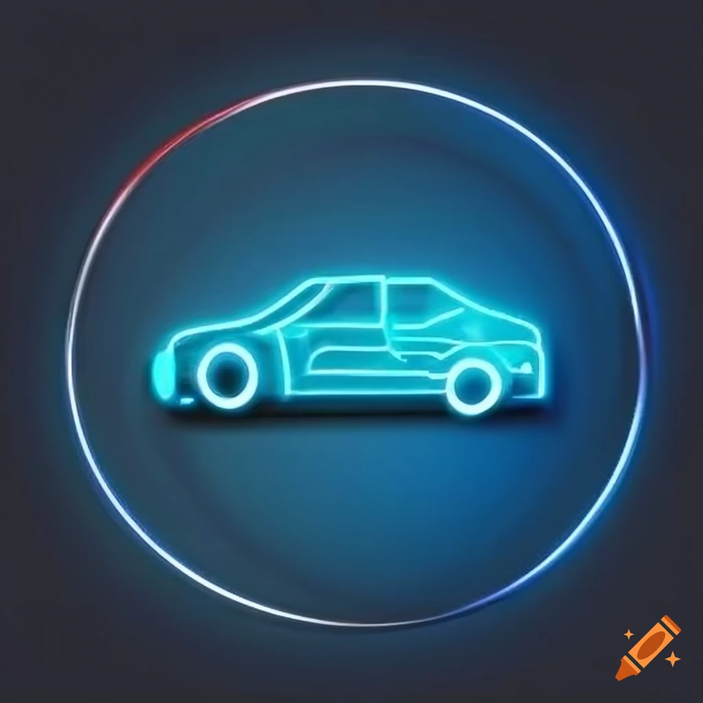 Neon car on a blue circle background on Craiyon
