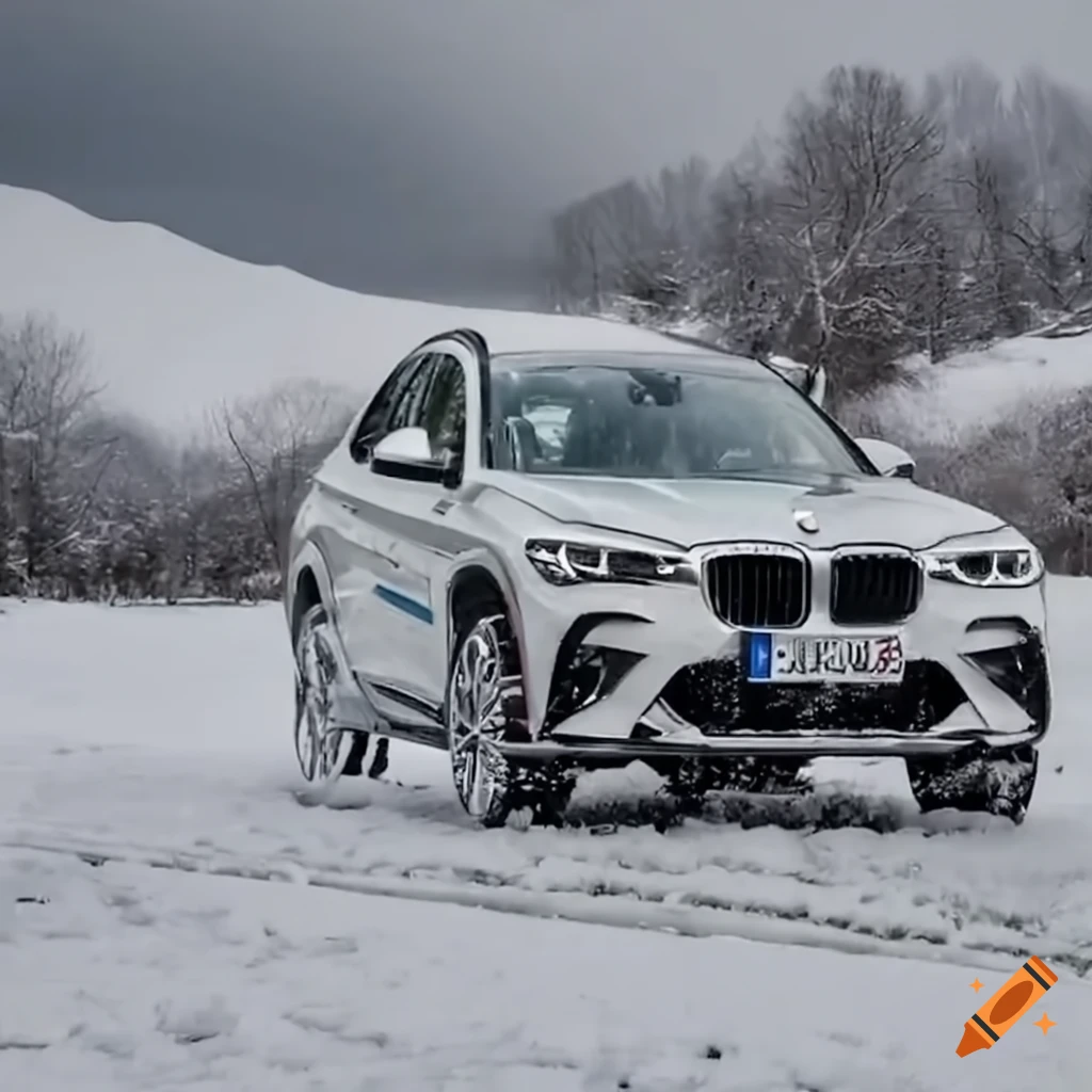 Bmw x3 driving in snow on a bright day on Craiyon