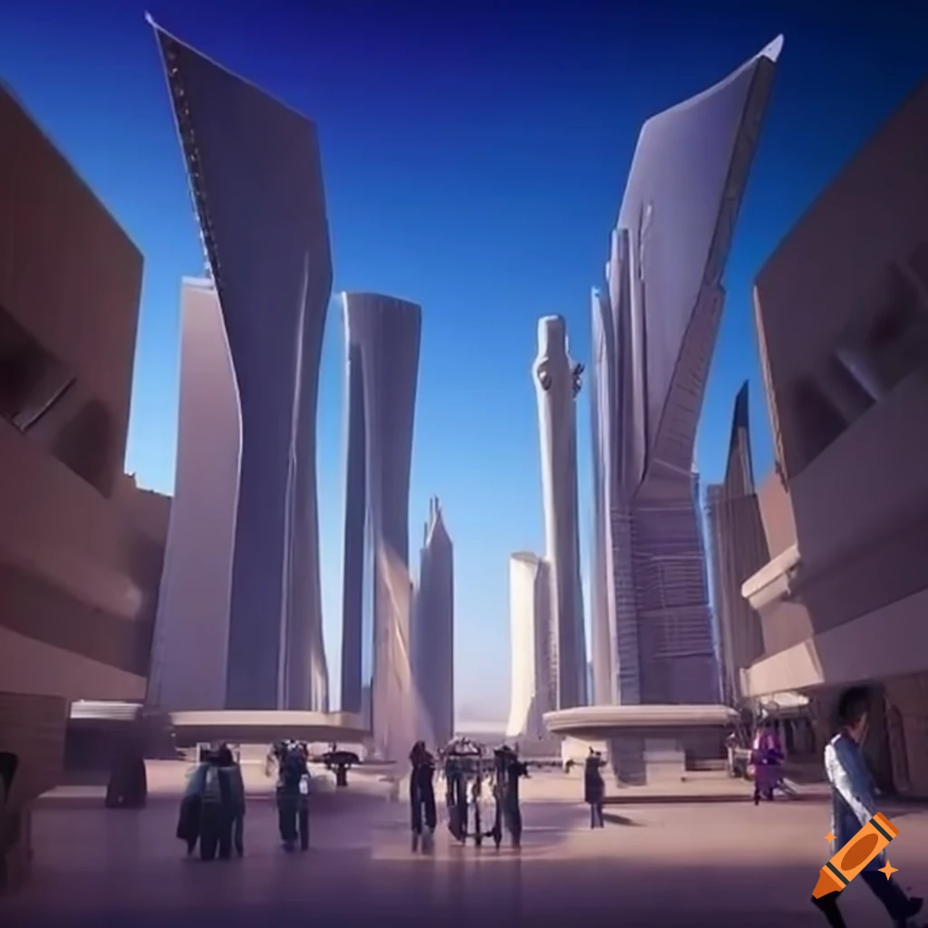 Futuristic city in Saudi Arabia with sleek skyscrapers and bustling ...