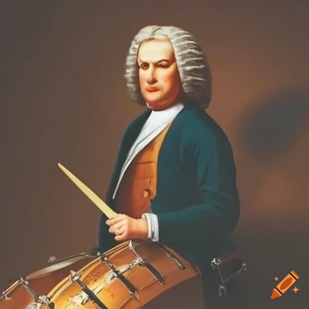 J.s. bach playing drums and various instruments on Craiyon