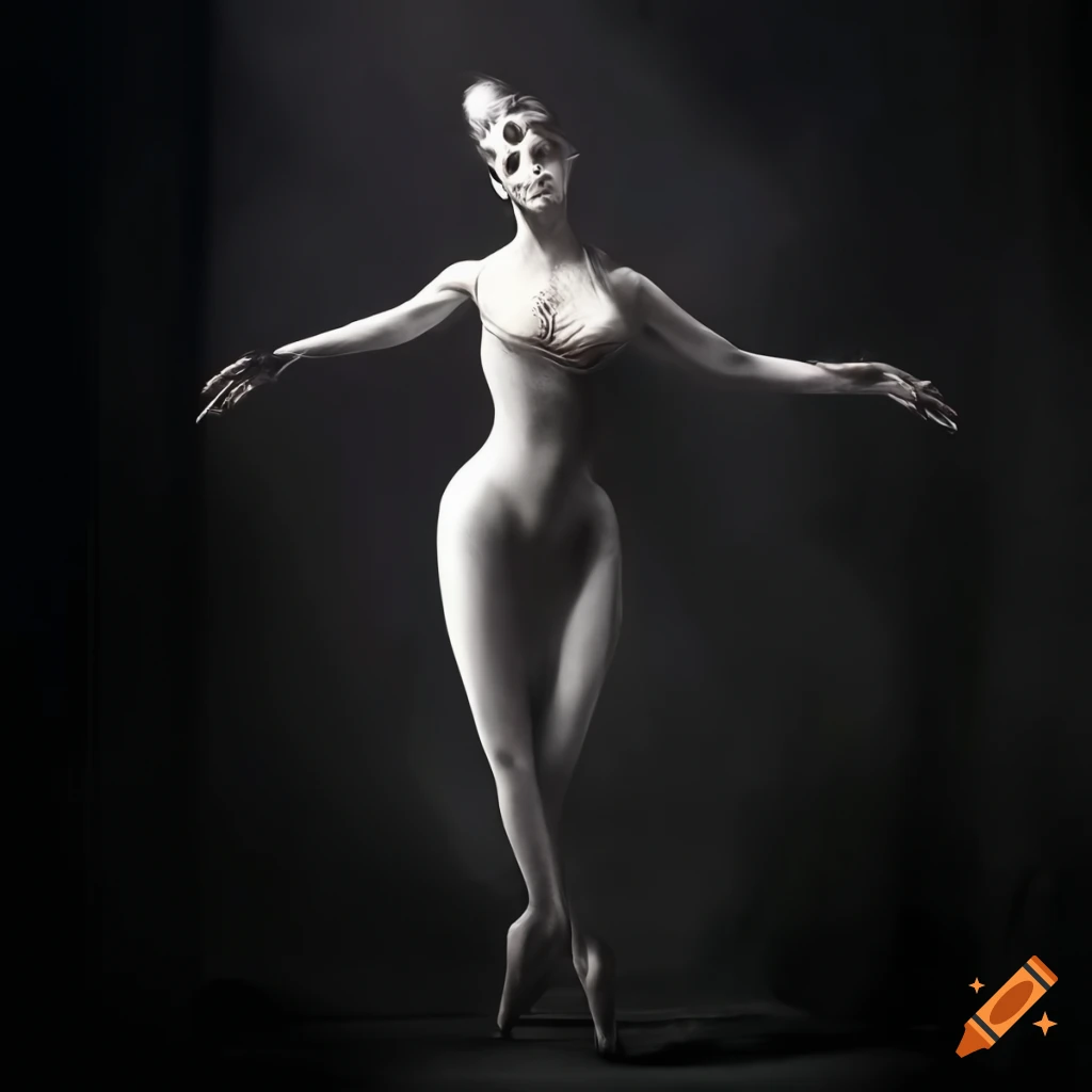 Ballerina in futuristic dark city in Giger style