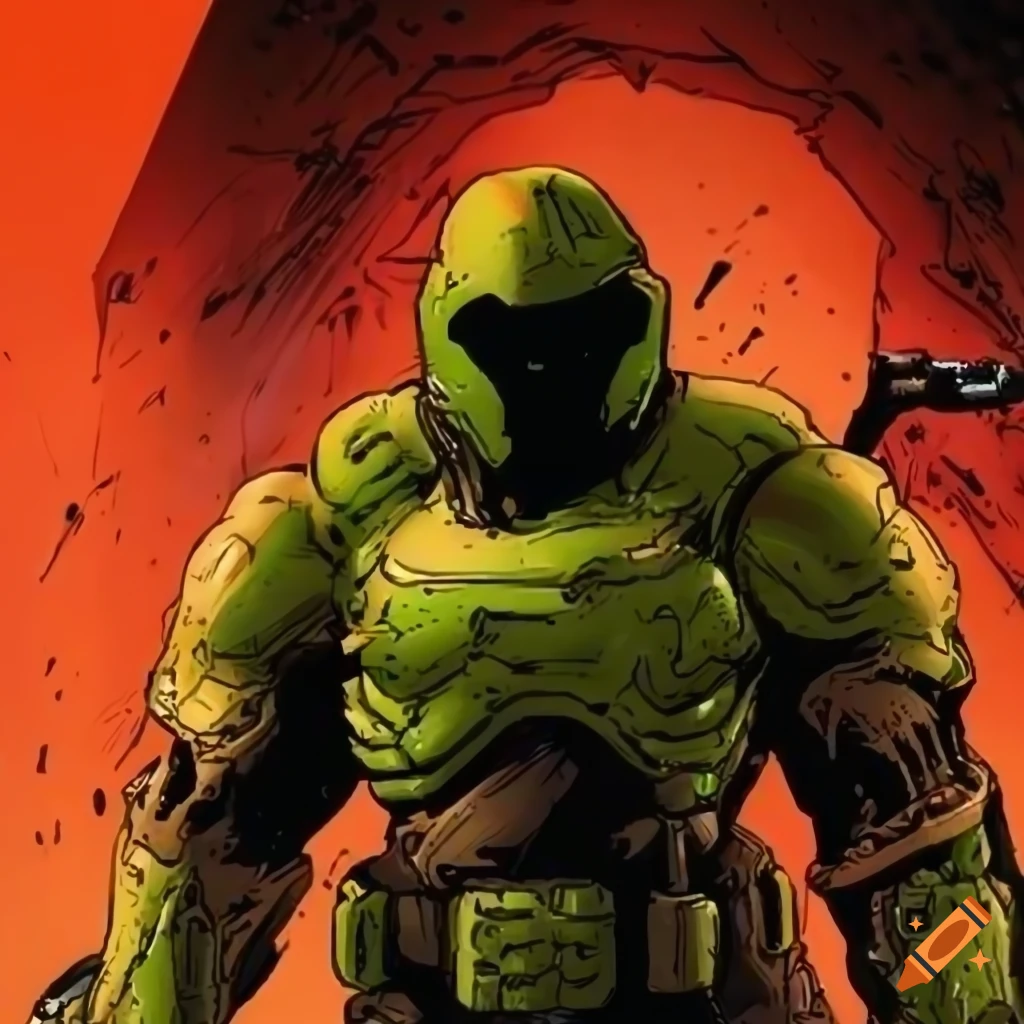 Doomguy in comic book style on craiyon