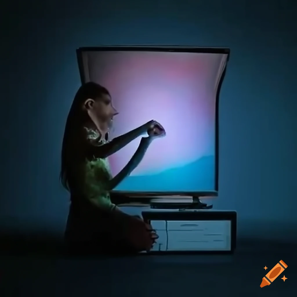 Person fixing oldfashioned tv with distorted images and static on Craiyon