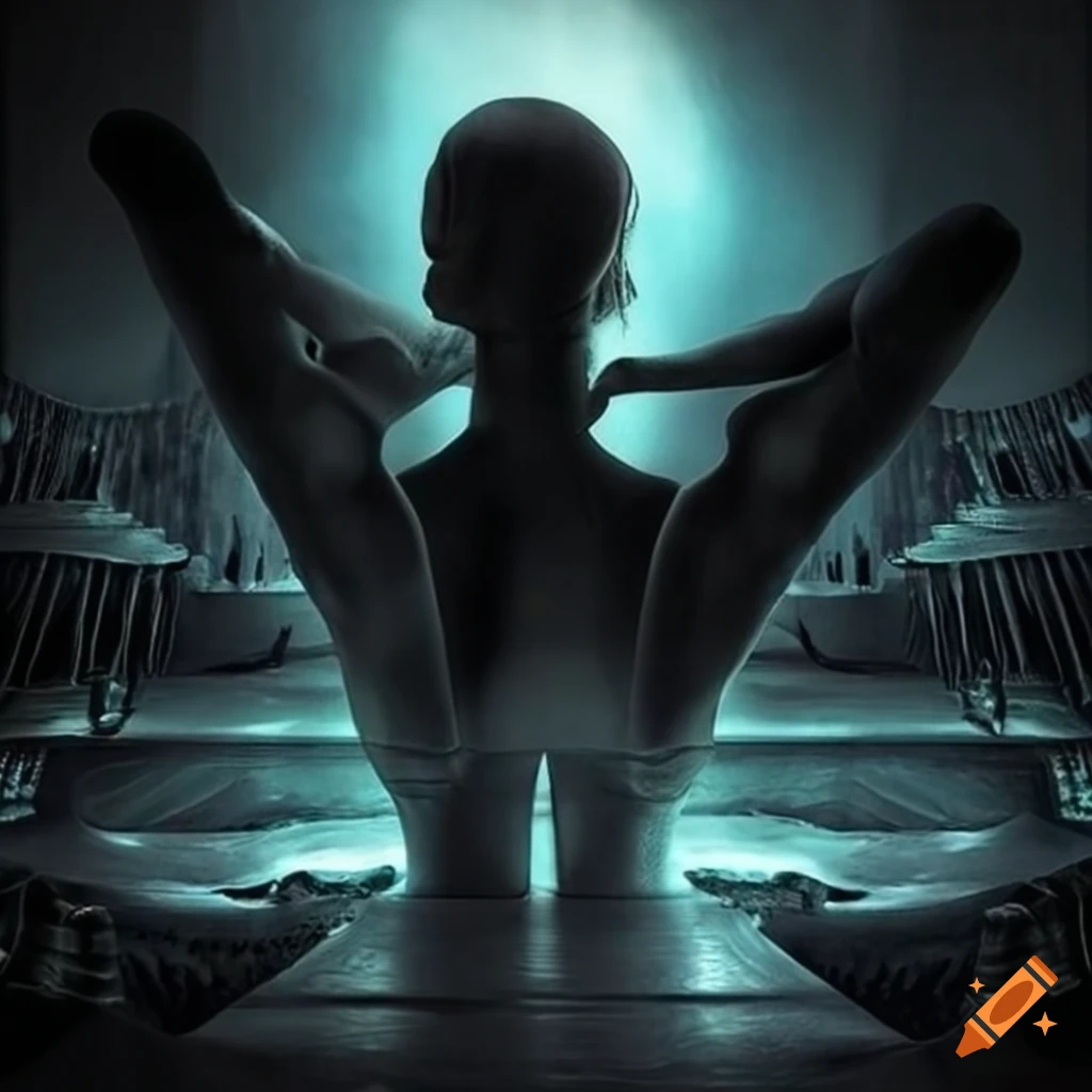 Ballerina in futuristic dark city in Giger style