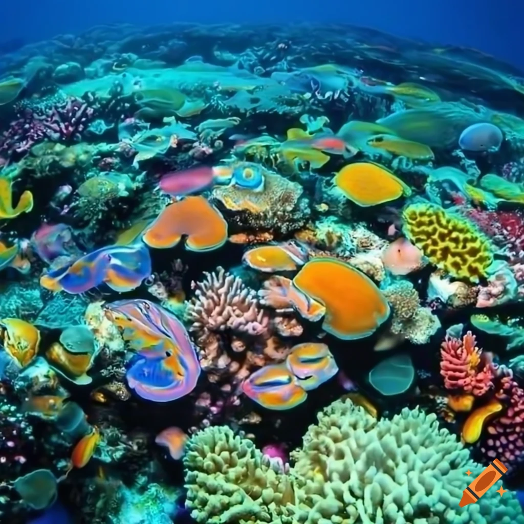 Closeup of diverse coral reef ecosystem on Craiyon