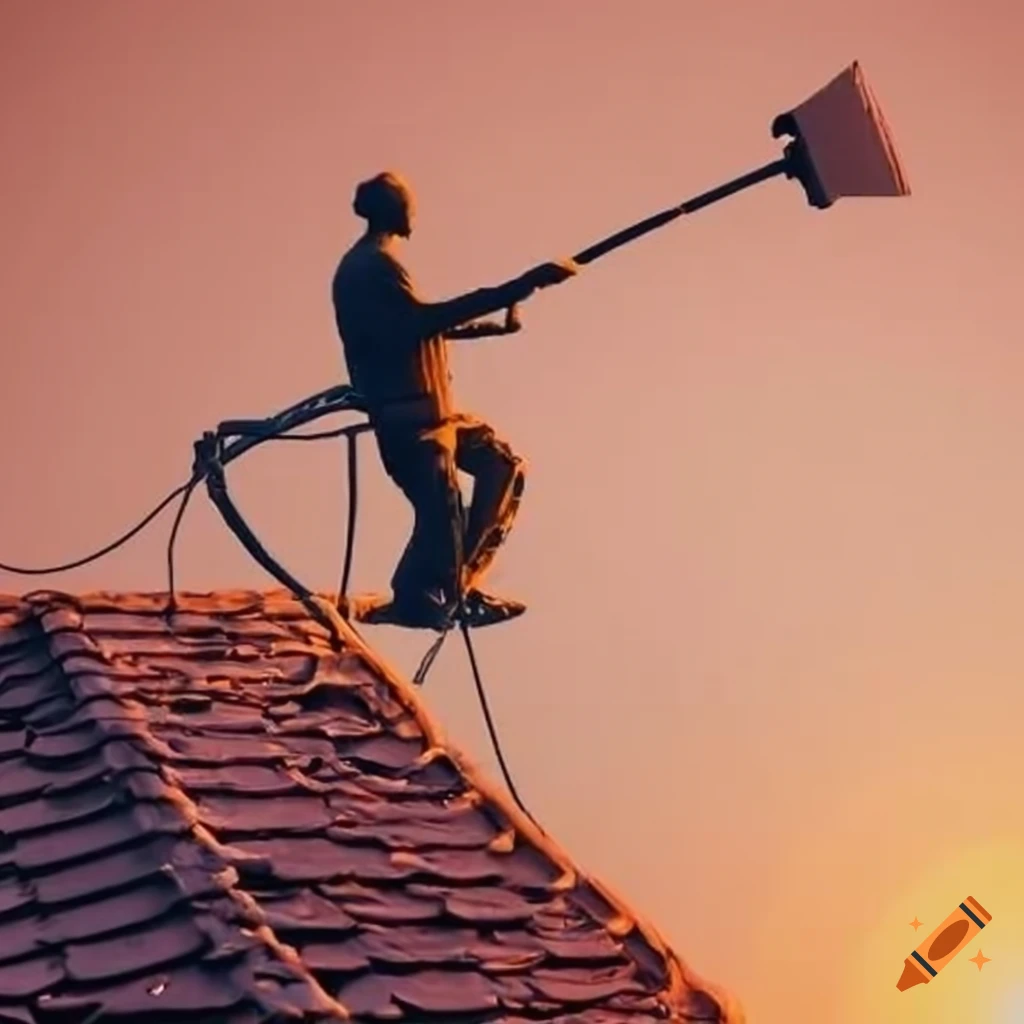 Roof cleaner working on a building