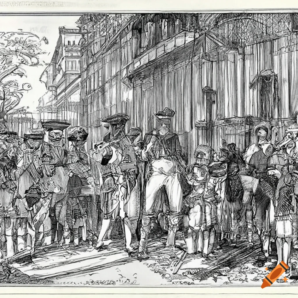 Simplified pencil drawing of the capture of New Orleans