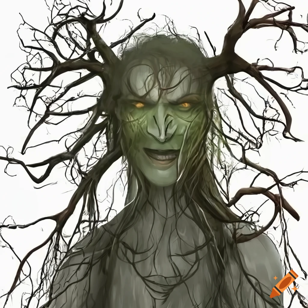 Ancient willow tree with a face design in a fantasy setting on Craiyon