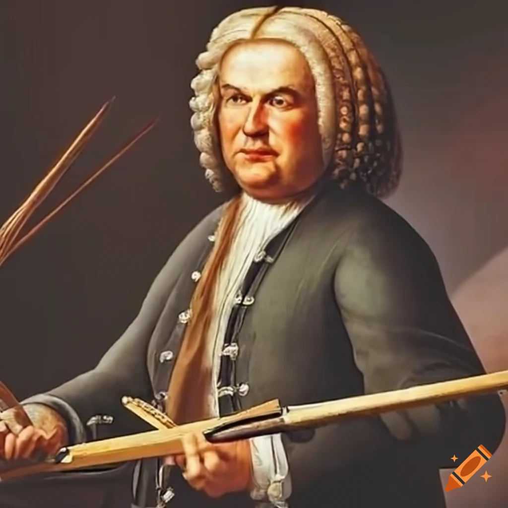 J.s. bach playing drums and various instruments on Craiyon