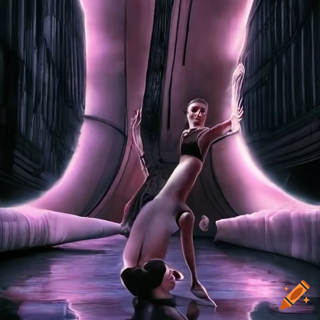 Ballerina in a futuristic city with Giger style