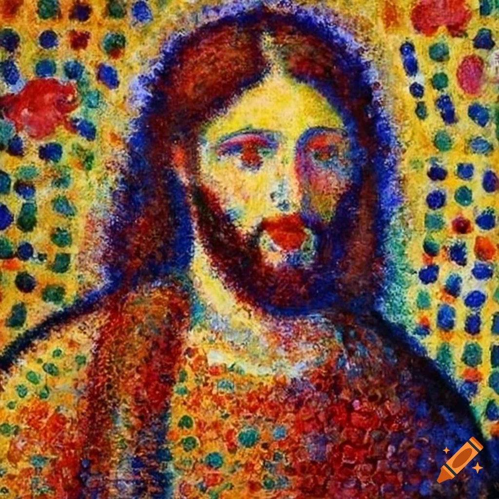 Georges Seurat's painting of Jesus in pointillism style from the 19th century