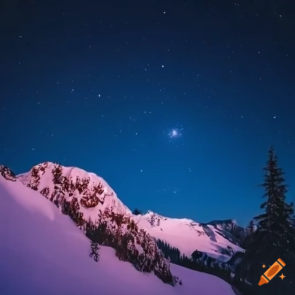 Person skiing on a mountain under the night sky on Craiyon