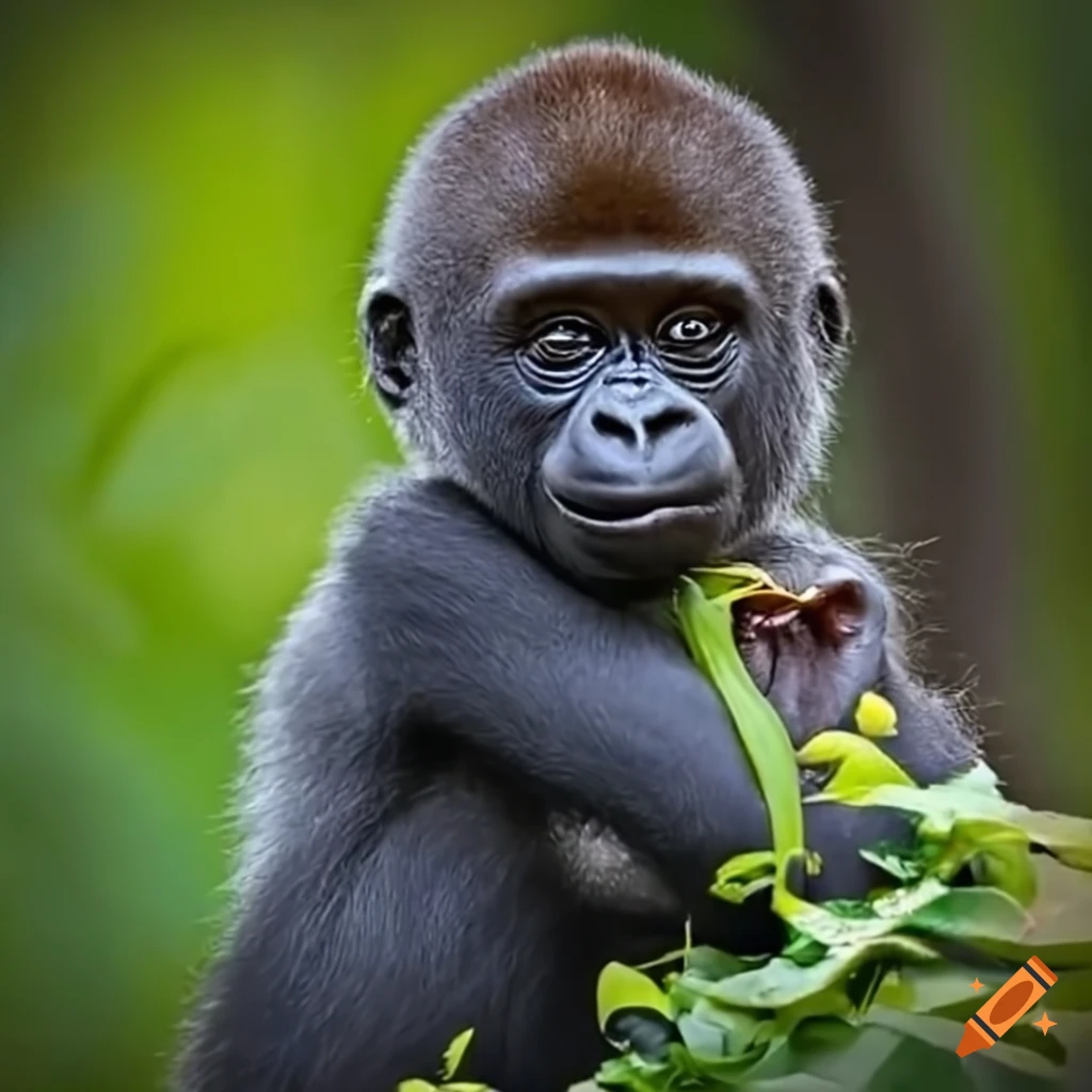 Baby gorilla playing with others