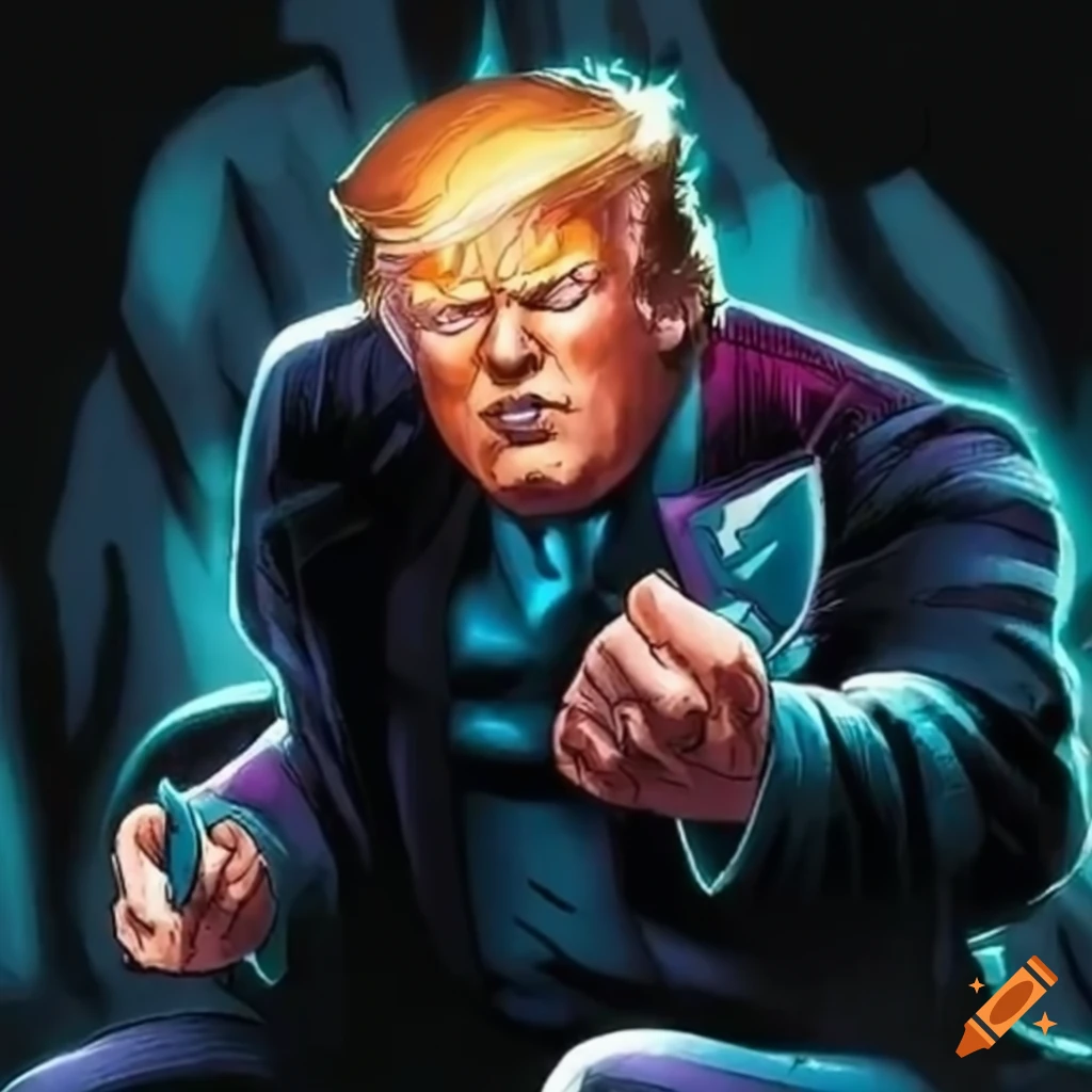 Satirical illustration of Trump as a DC Comics super villain on Craiyon