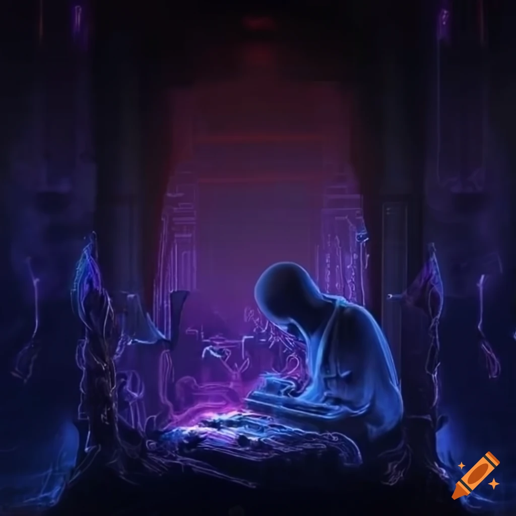 Surreal electronic circuits with a dystopian atmosphere and a keyboard