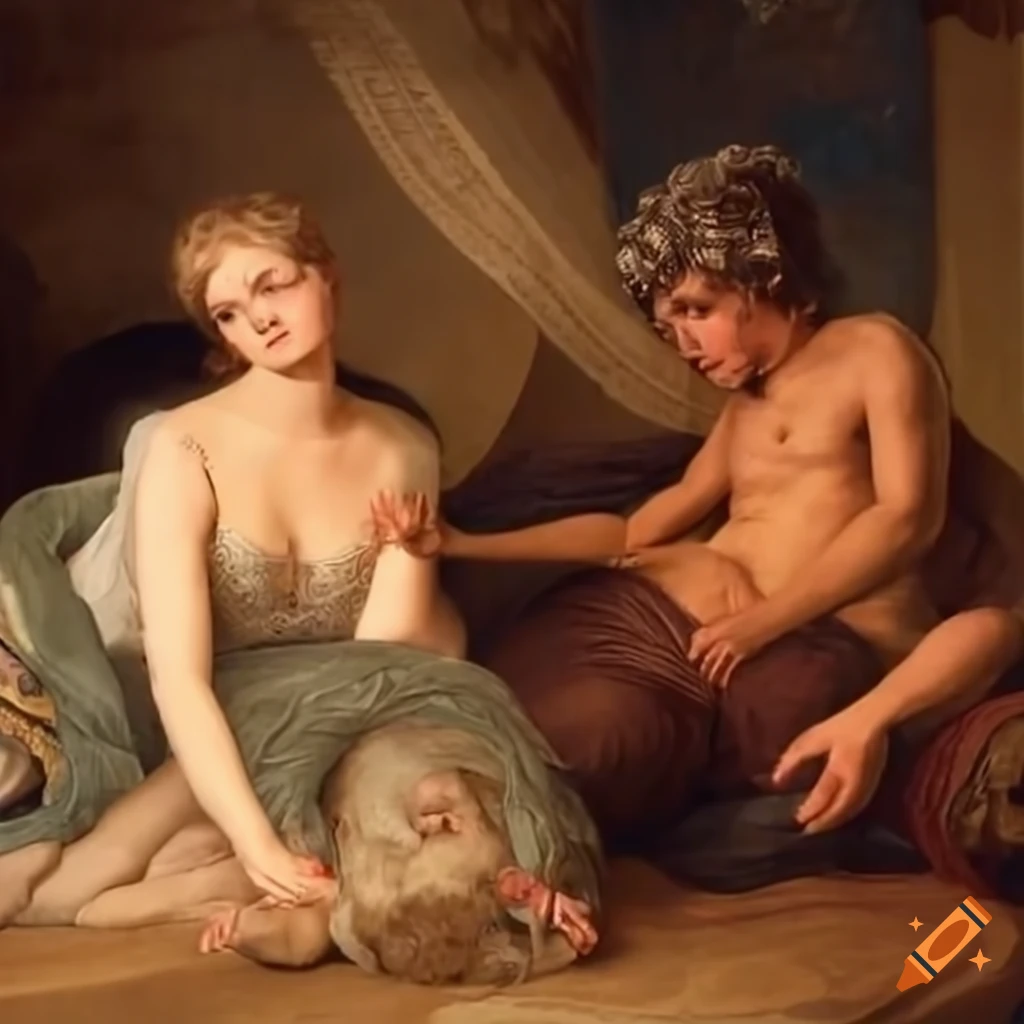 Historical figures lying down and having a conversation