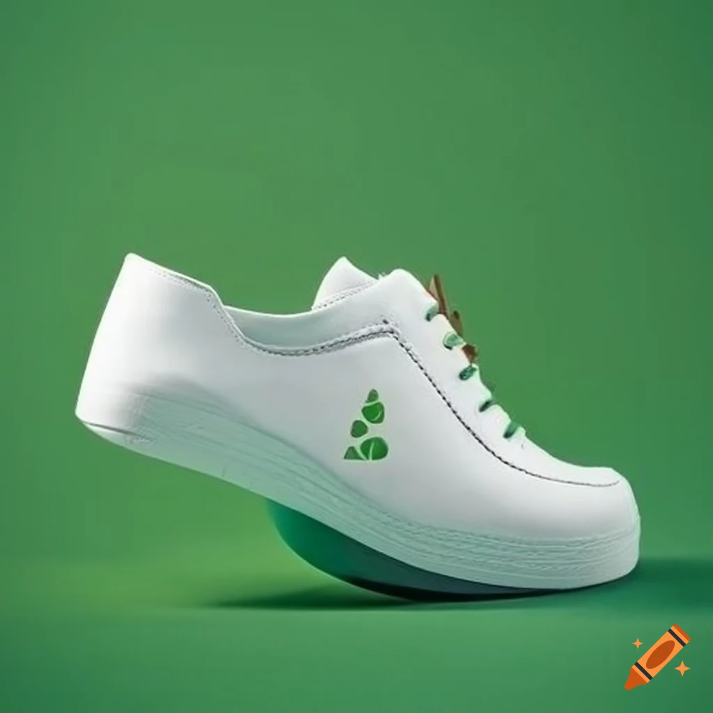 White and green eco-friendly shoe with responsible materials logo