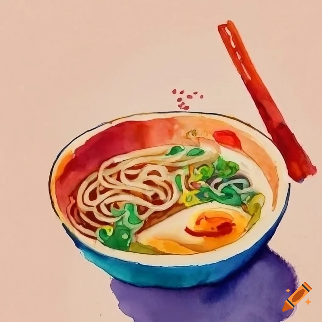 Japanese Ramen in a watercolor painting