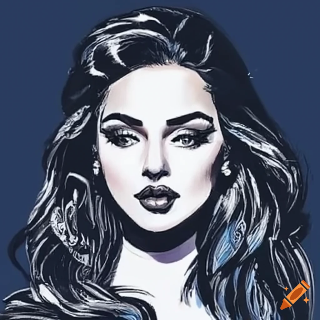 Pen and ink sketch of a female beauty with fantastic detail
