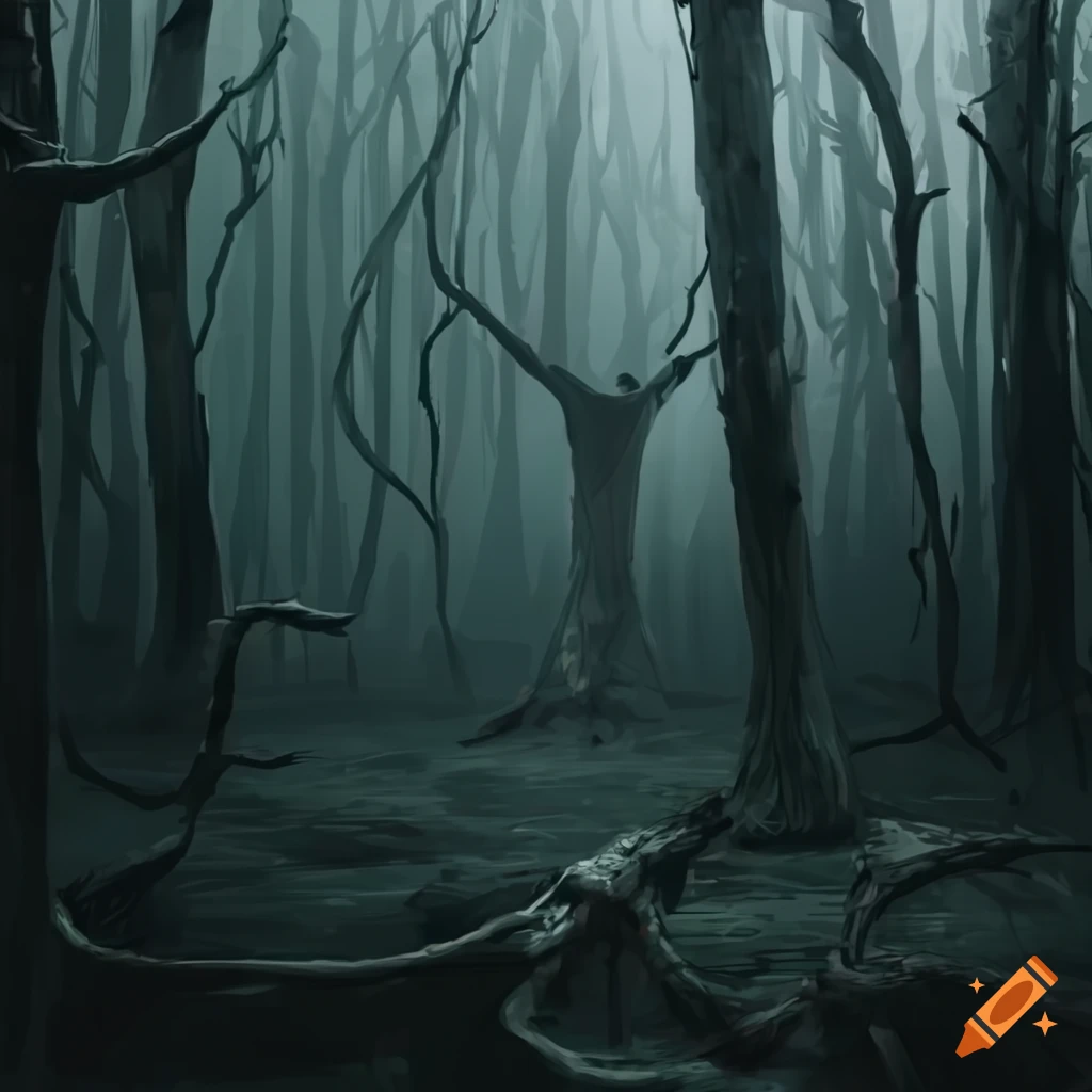 Eerie dead forest in the rain
