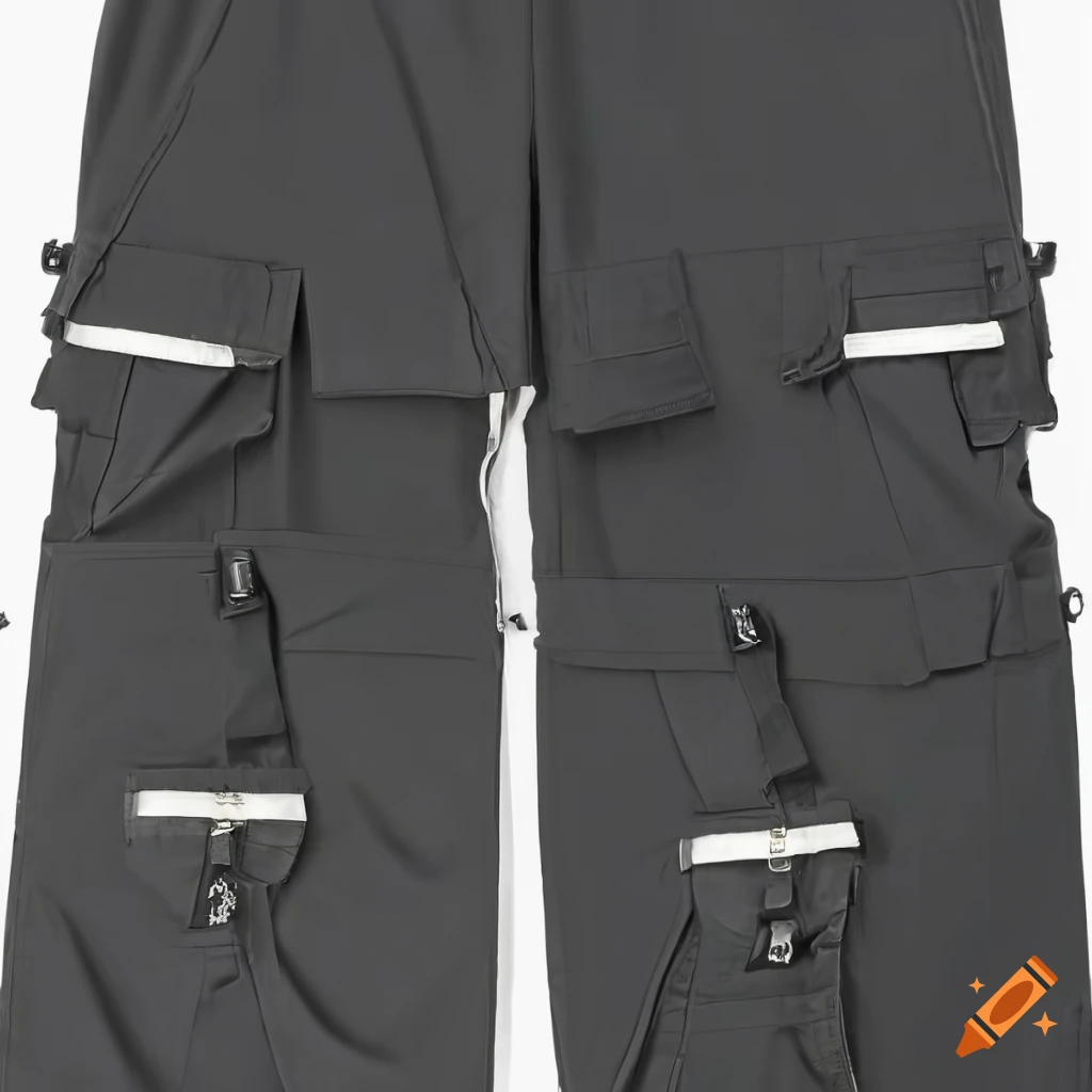 Black cargo pants with horizontal zippers on both legs on Craiyon
