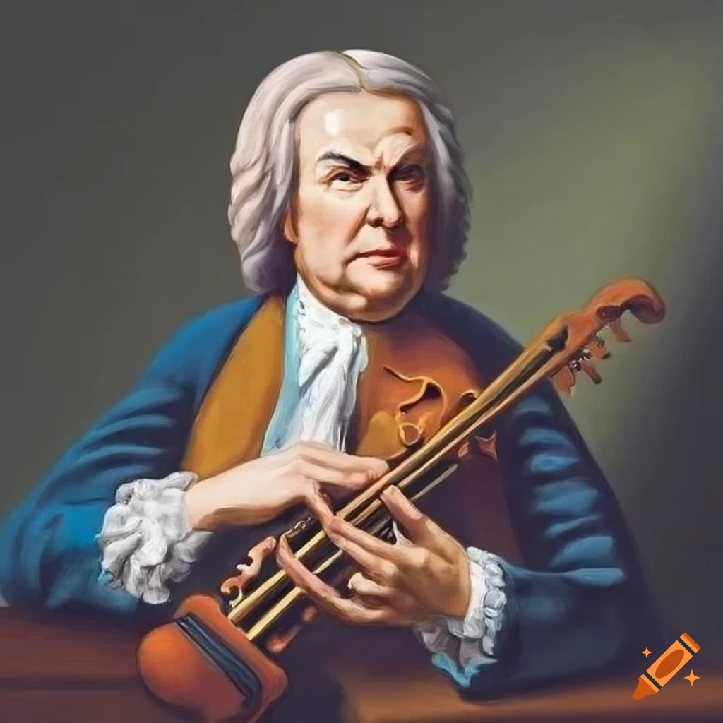 Portrait of composer j.s.bach playing multiple instruments on Craiyon