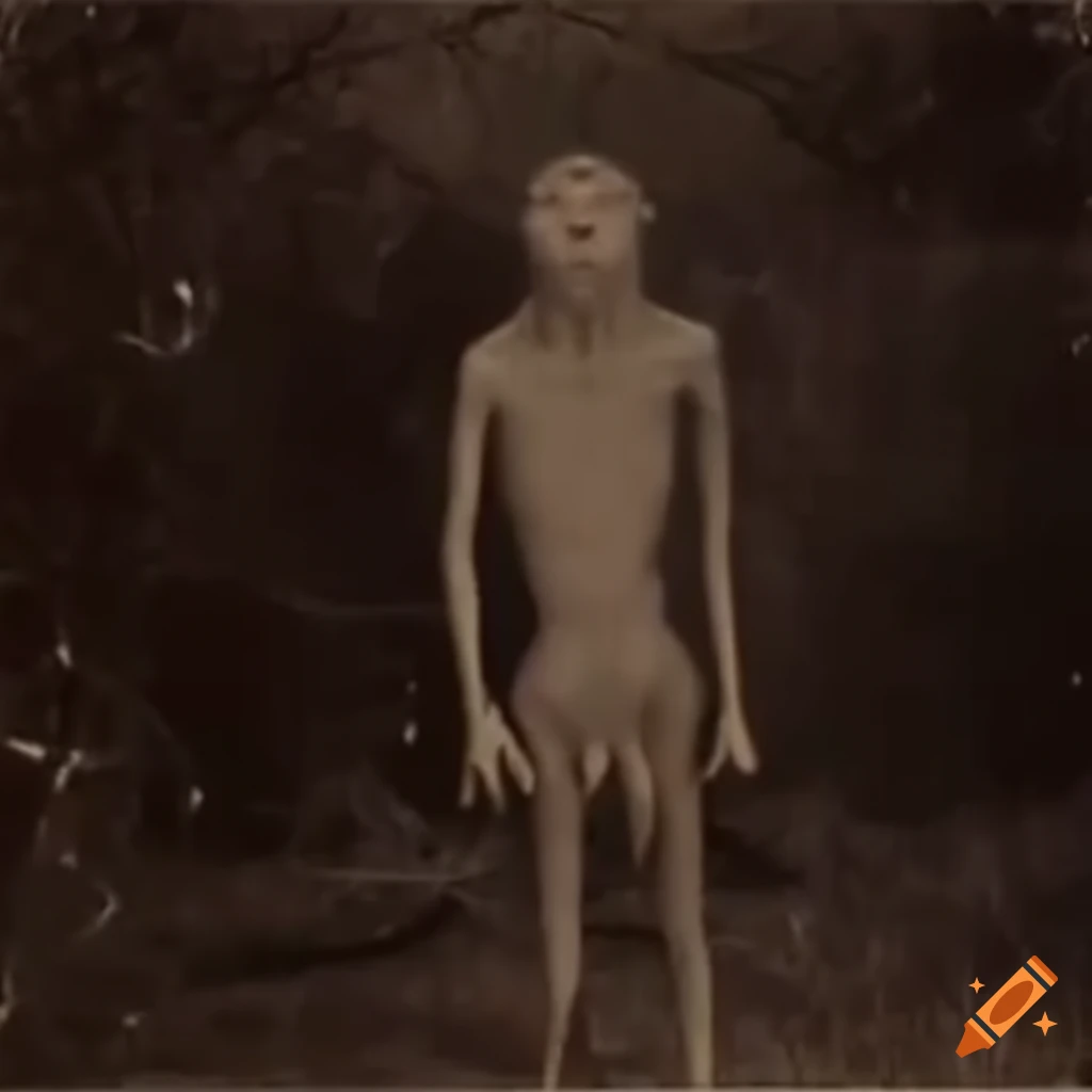 Tall human-like creatures standing on a mountain in found footage