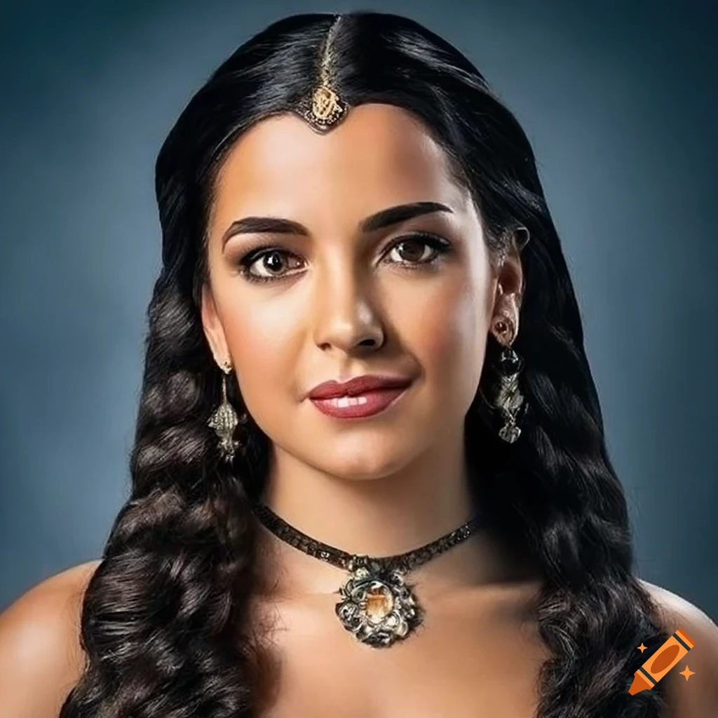 Close-up of a young hispanic princess with dark hair and eyes