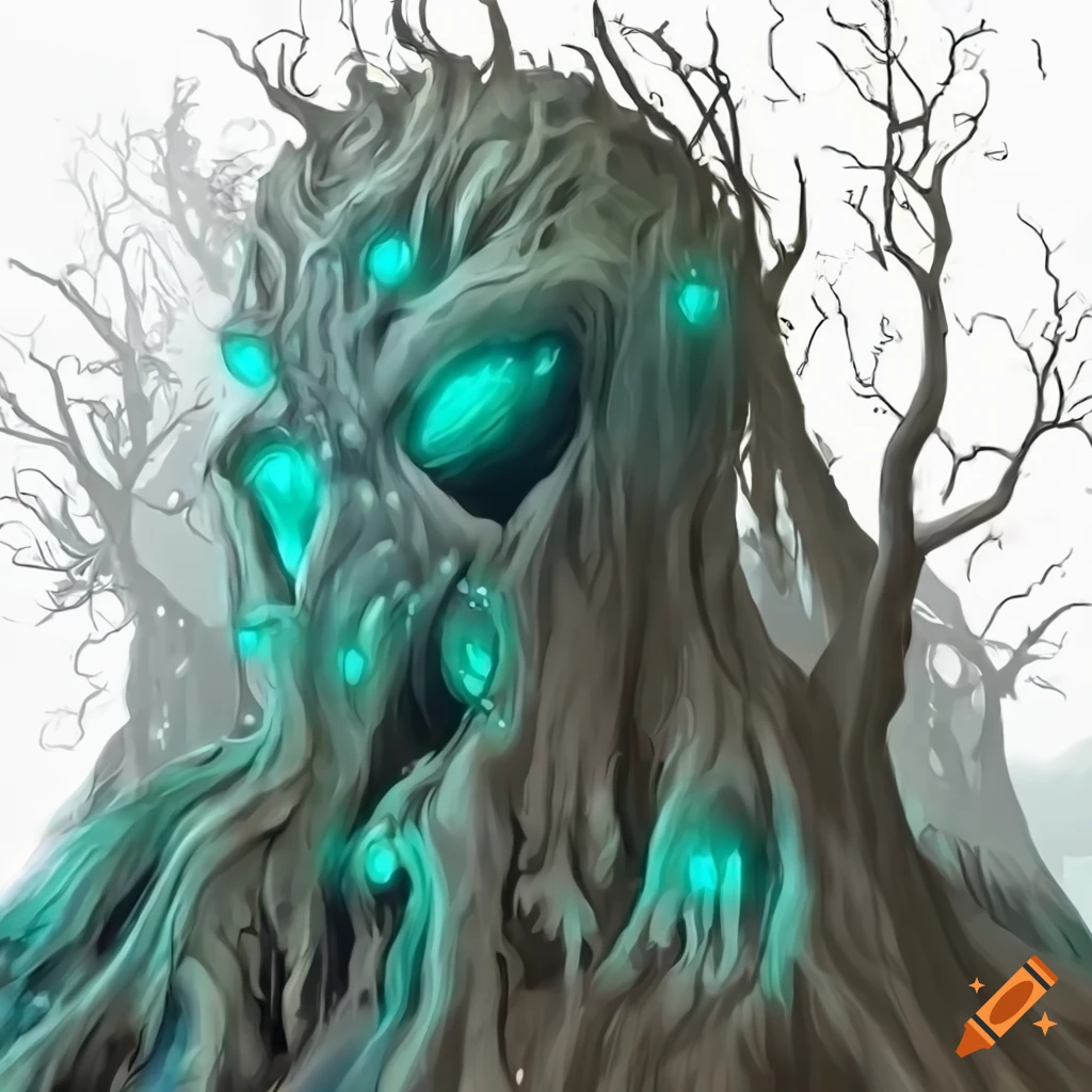 Tree-spirit fantasy design on a white background on Craiyon