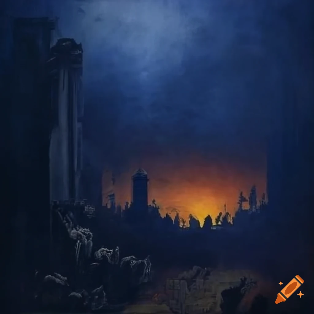 Gustave Doré's painting of black smoke inside a cathedral