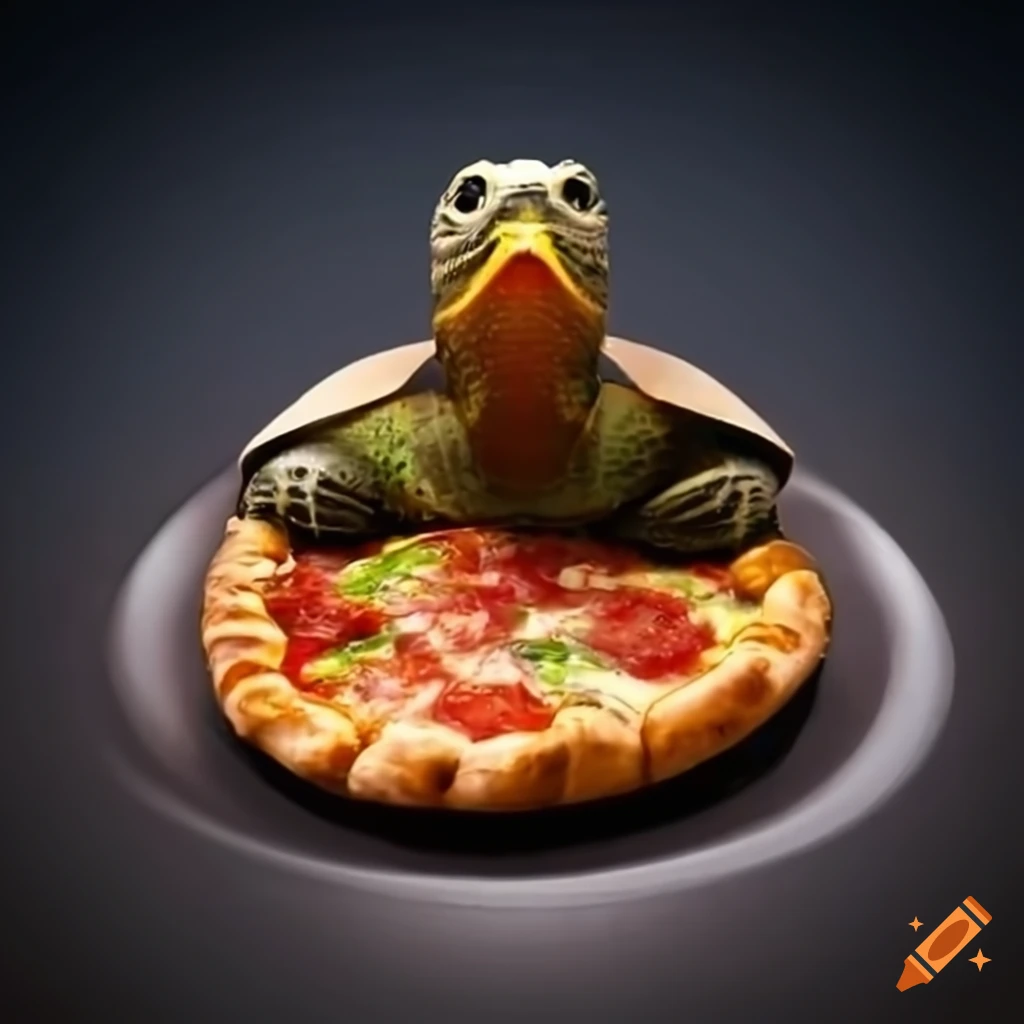 Turtle enjoying a slice of pizza on Craiyon