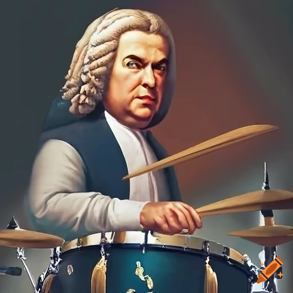 J.s. bach playing drums and various instruments on Craiyon