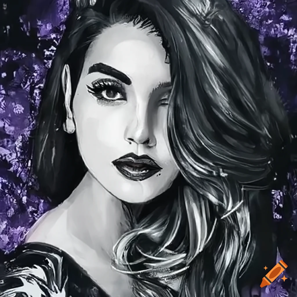 Pen and ink sketch of a female beauty with fantastic detail