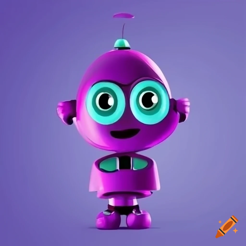 Cute and friendly cartoon robot with vibrant violet and aqua colors