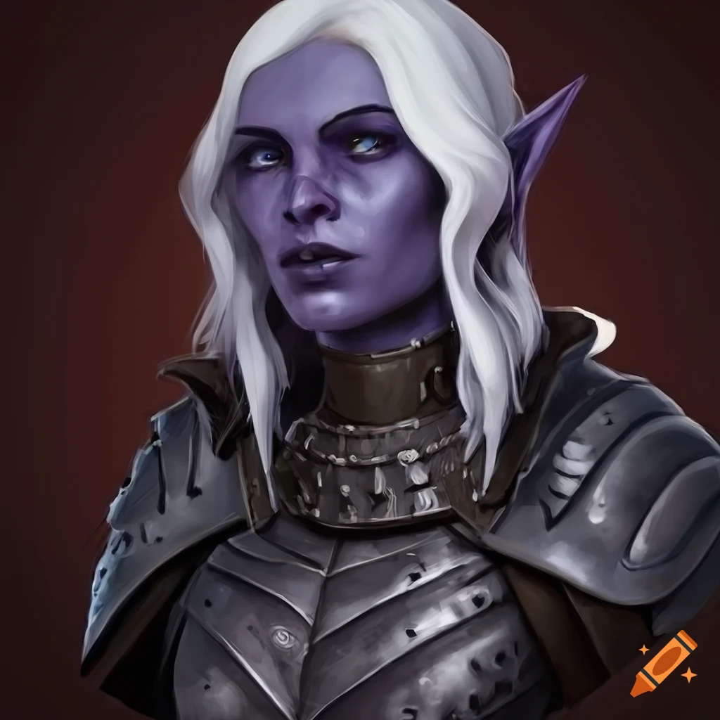 Realistic portrayal of a beautiful drow warrior in heavy plate armor on ...