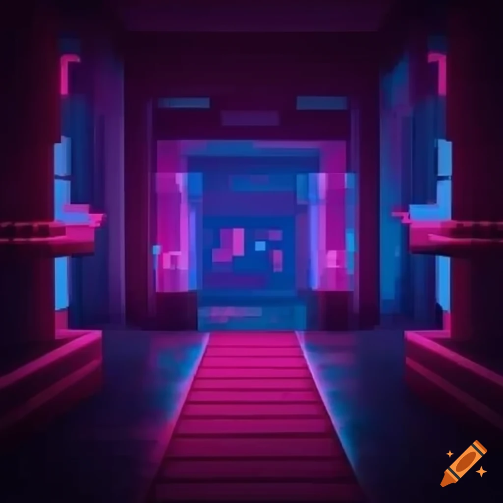 Neon lights interior of a minecraft on Craiyon