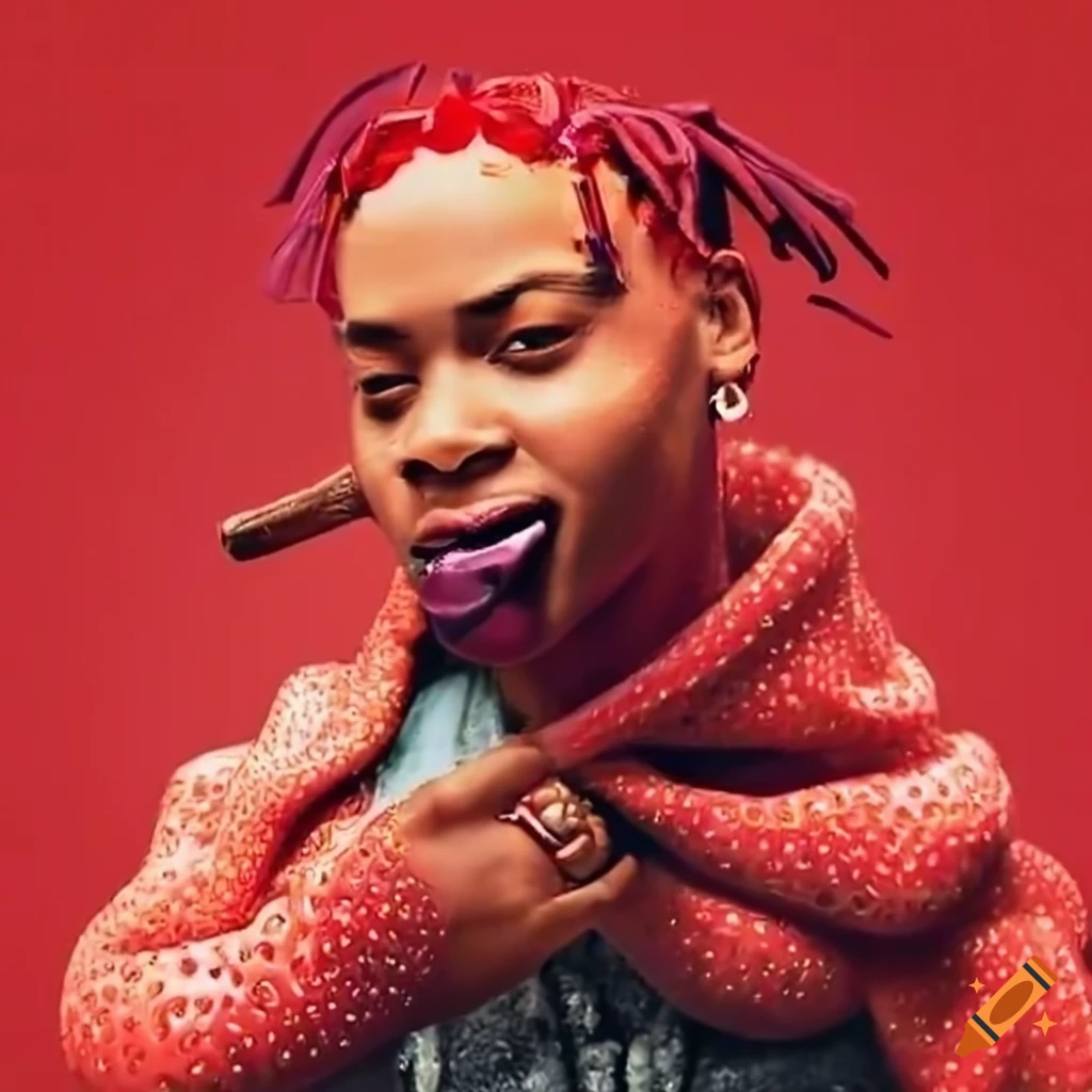 Illustration of a strawberry rap on Craiyon