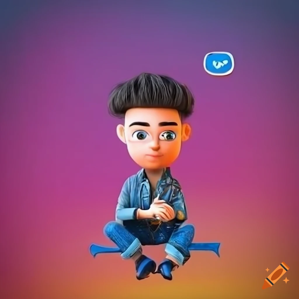 3D illustration of animated character sitting on Instagram logo